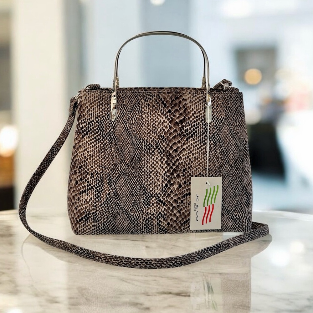 JC & CO Milano Small Snakeskin Print Bag with Crossbody Strap - Picture 1 of 8